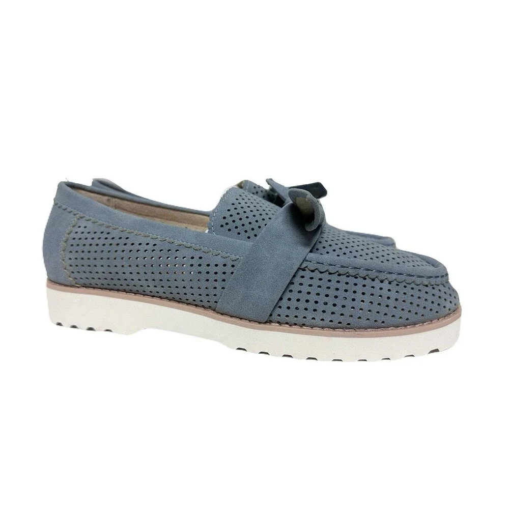 NEW NYDJ Womens Size 10 Light Blue Faux Suede Okoa Knitted Bow Comfort Loafers